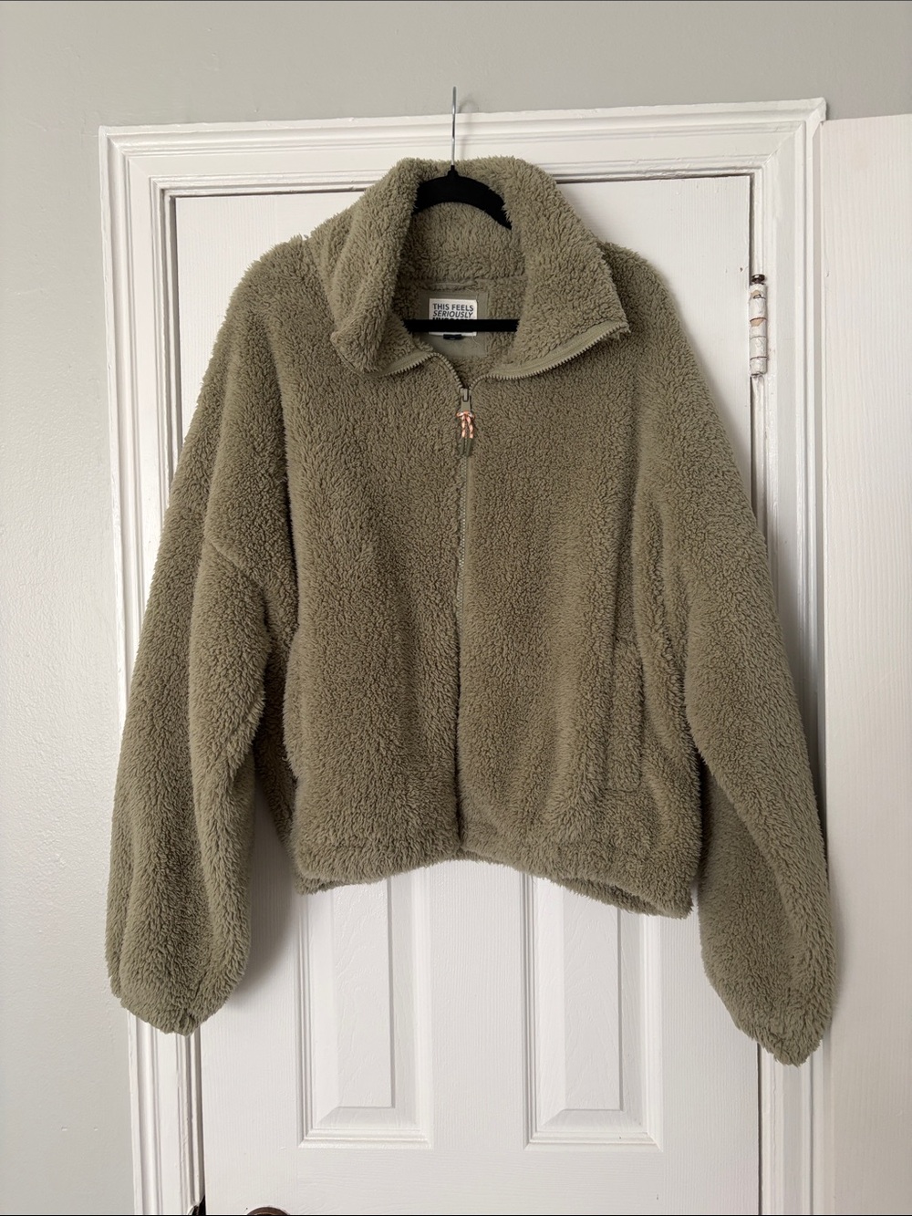 American Eagle Outfitters Olive Sherpa Zip Jacket